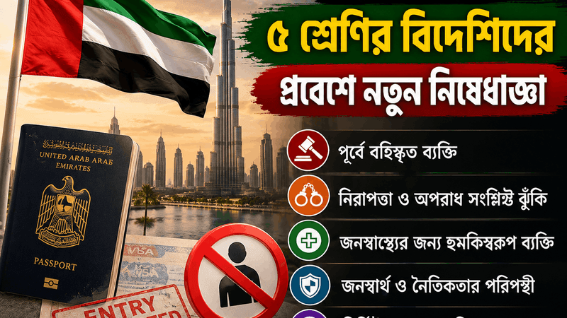 সংযুক্ত আরব আমিরাতে কিছু বিদেশির প্রবেশে কড়াকড়ি, পাঁচ শ্রেণির ব্যক্তিকে কালো তালিকাভুক্ত করার বিধান