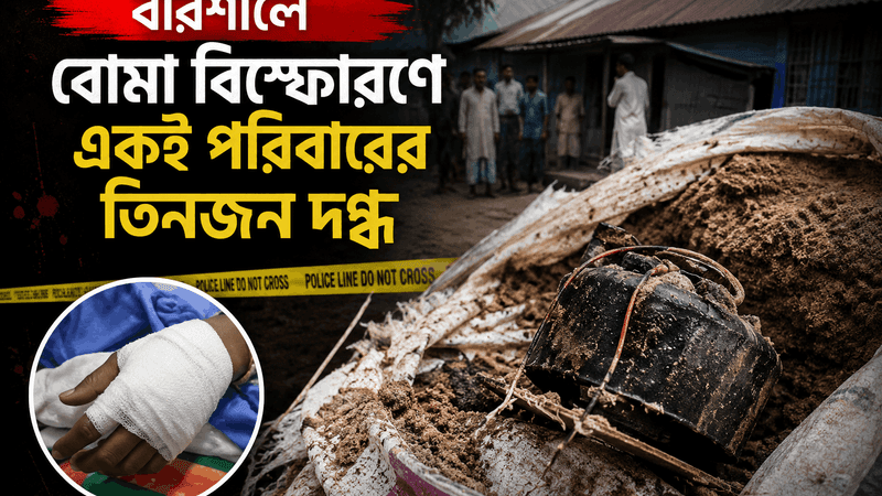 বরিশালে বোমা বিস্ফোরণে একই পরিবারের তিনজন দগ্ধ